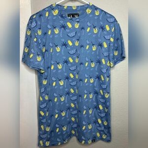 Velero Blue Yellow Print Short Sleeve T-Shirt Men Size M